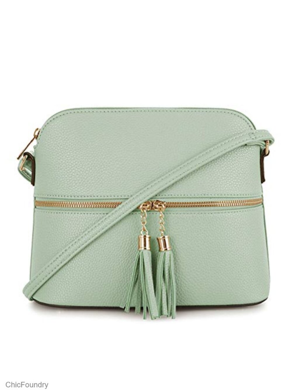 Quilted Crossbody Shoulder Bag Tassel Adjustable Strap Zipper Pocket